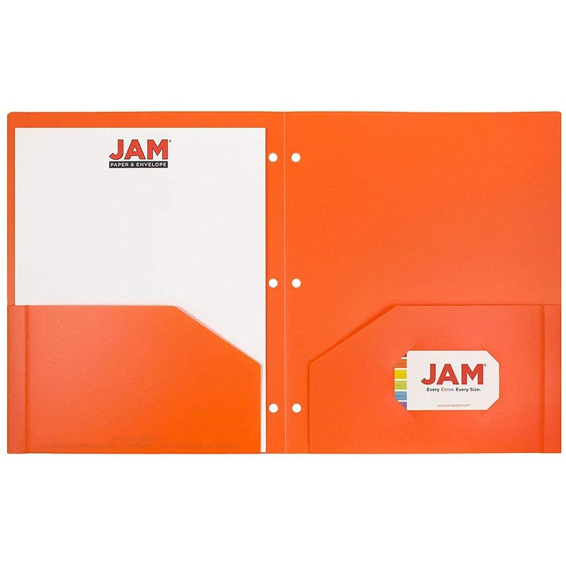 JAM Paper حافظة ورق جام بلاستيكية ثقيلة 3 ثقوب - حافظات مدرسية شديدة التحمل - برتقالي - 6/عبوة - Image 4